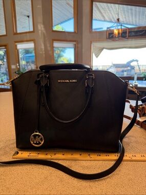 MICHAEL KORS Black Saffiano Satchel with MK Charm